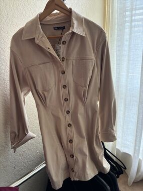 Zara Beige Button-Up Shirt Dress